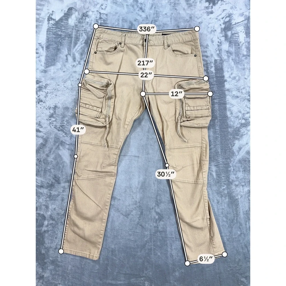 Smoke Rise Cargo Moto Jeans Mens Size 38x32 Khaki Tan Tactical Moto